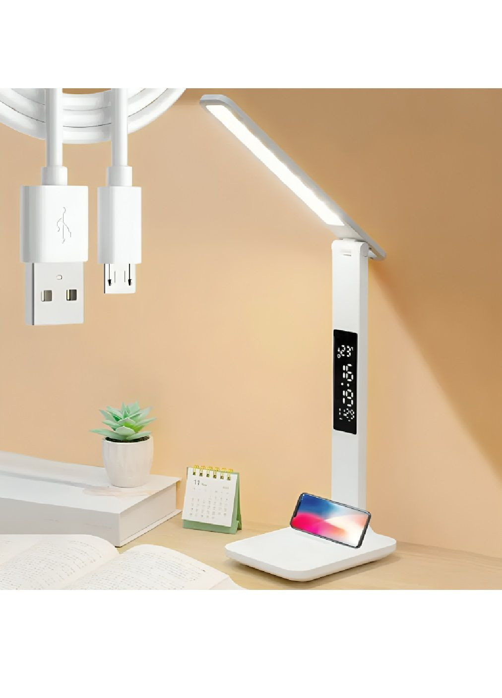 Настольная лампа с дисплеем сенсорным управлением подставкой для телефона 4 режима регулировки яркости 7 Вт (480397-Prob) Unbranded (335003934)