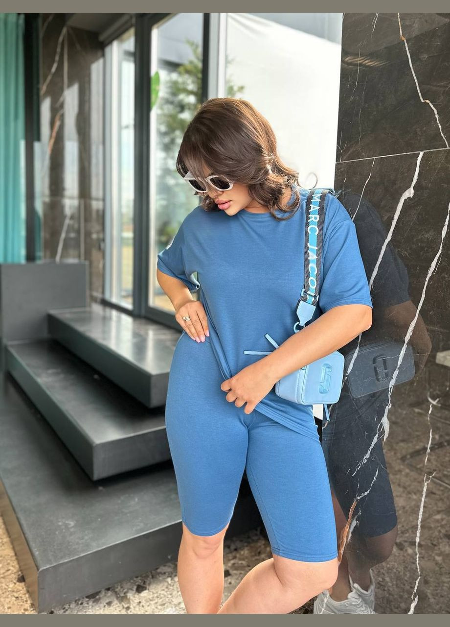 Костюм двійка трикотаж двонитка вільна футболка +велотреки No Brand (331739911)