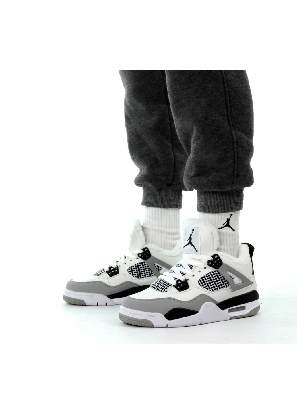 Кросівки зимові жіночі Nike Air Jordan 4 winter gray white fur | Найк Аір Джордан 4 сірі білі з хутром No Brand сірі зими (308072585)