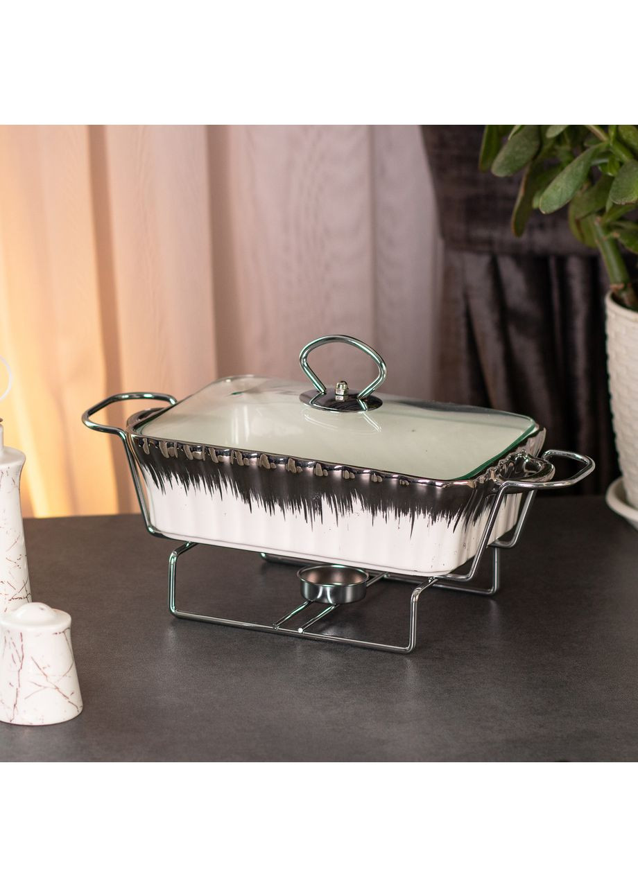 Марміт прямокутний 1 літр настільна мармітниця з підігрівом керамічна для других страв GDK Yiwu (365728944)