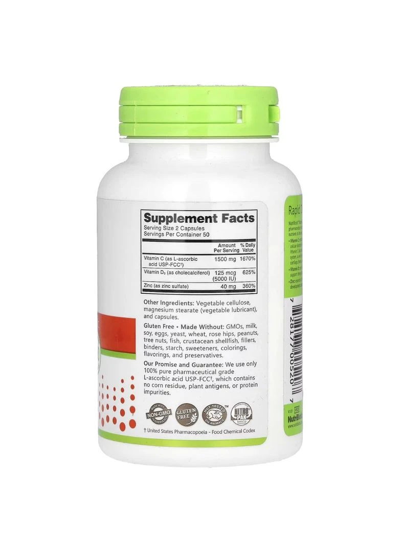 Витамины C, D и цинк Nutribiotic 100 капсул для иммунитета Nutricost (381098836)