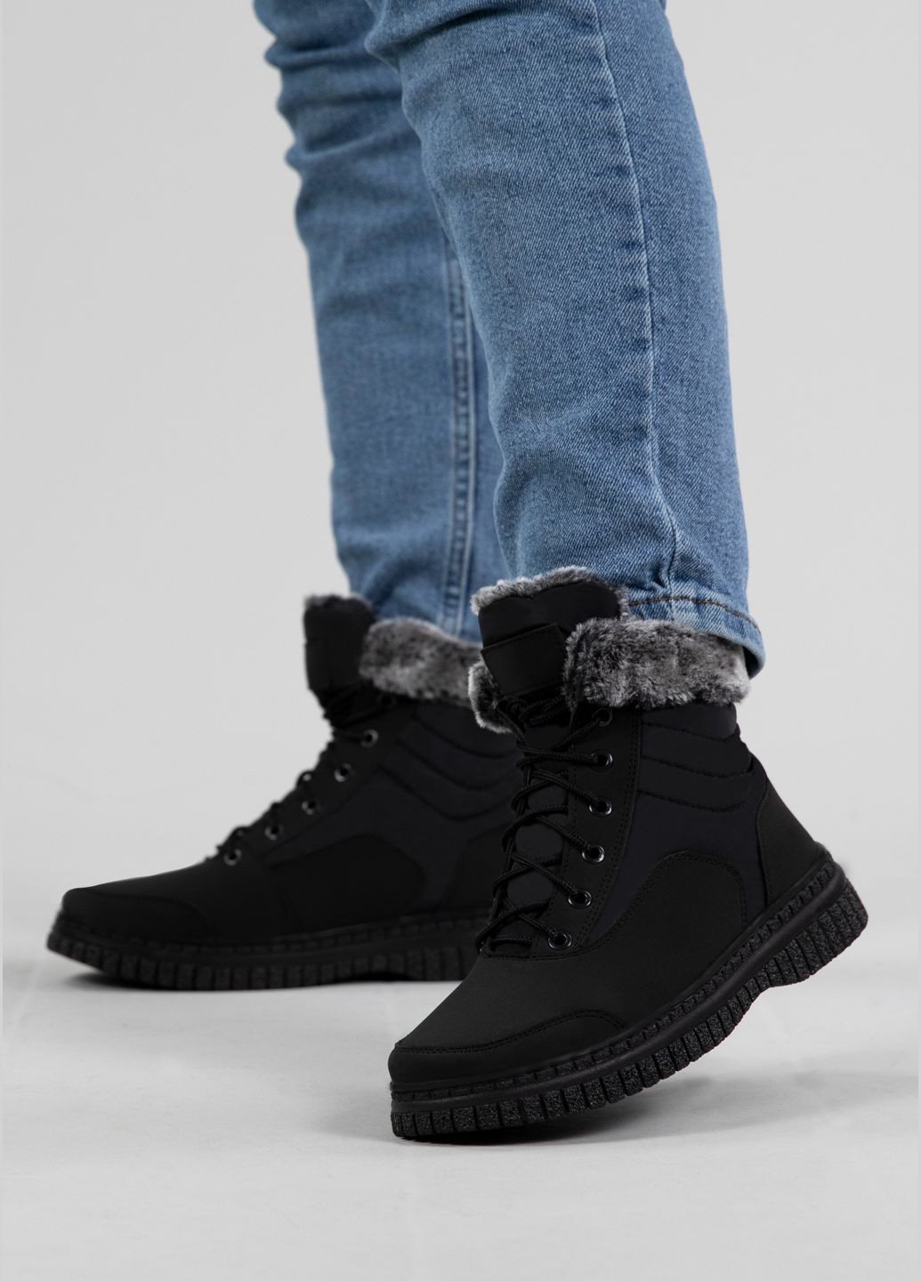 Дутики жіночі з хутром на шнурівку чорні (ЛБ 5) Lika (307115459)