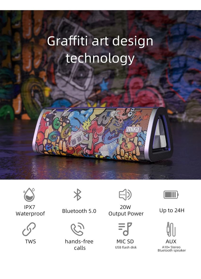 Колонка A10+ Speaker black graffiti MIFA (361056043)