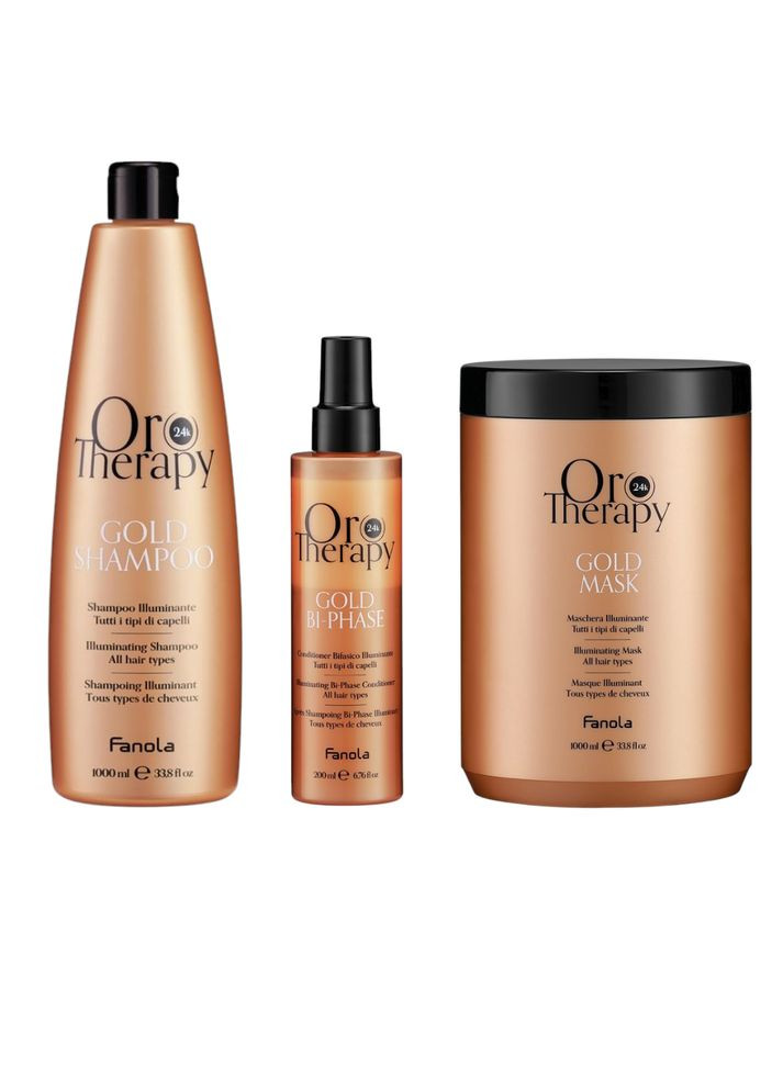 Набор по уходу за волосами Увлажнение и Блеск Oro Therapy шампунь 1000мл., маска 1000мл, спрей 200 мл Fanola (337989287)