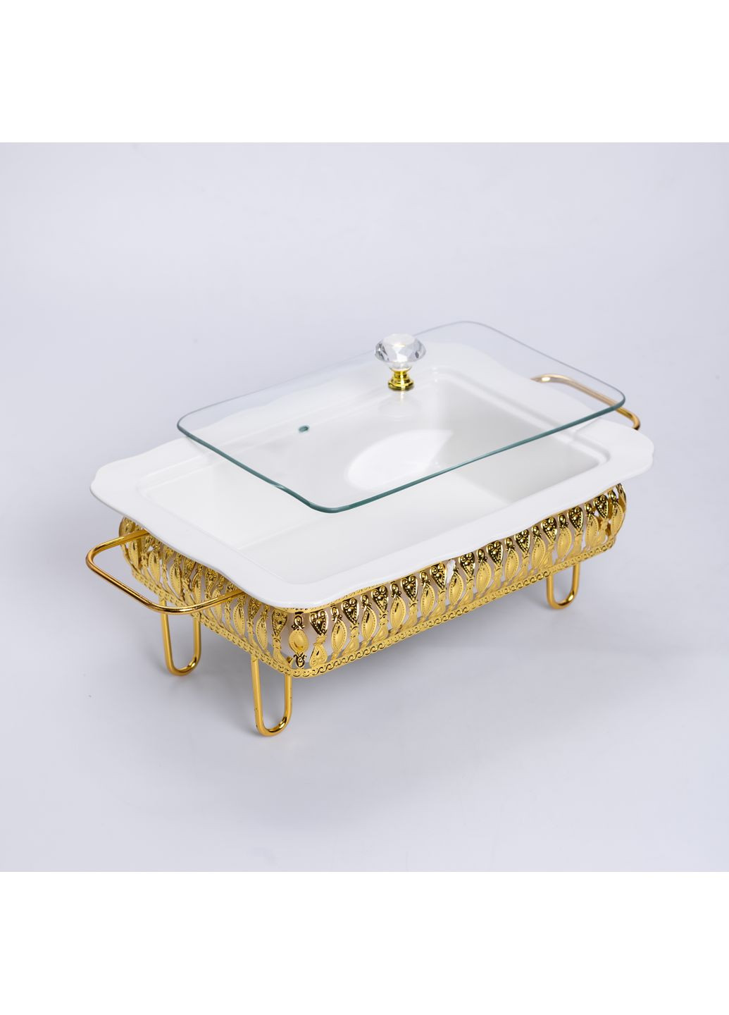 Мармитница фарфоровая 1.5 л прямоугольная на металлической подставке, Yiwu (361077446)