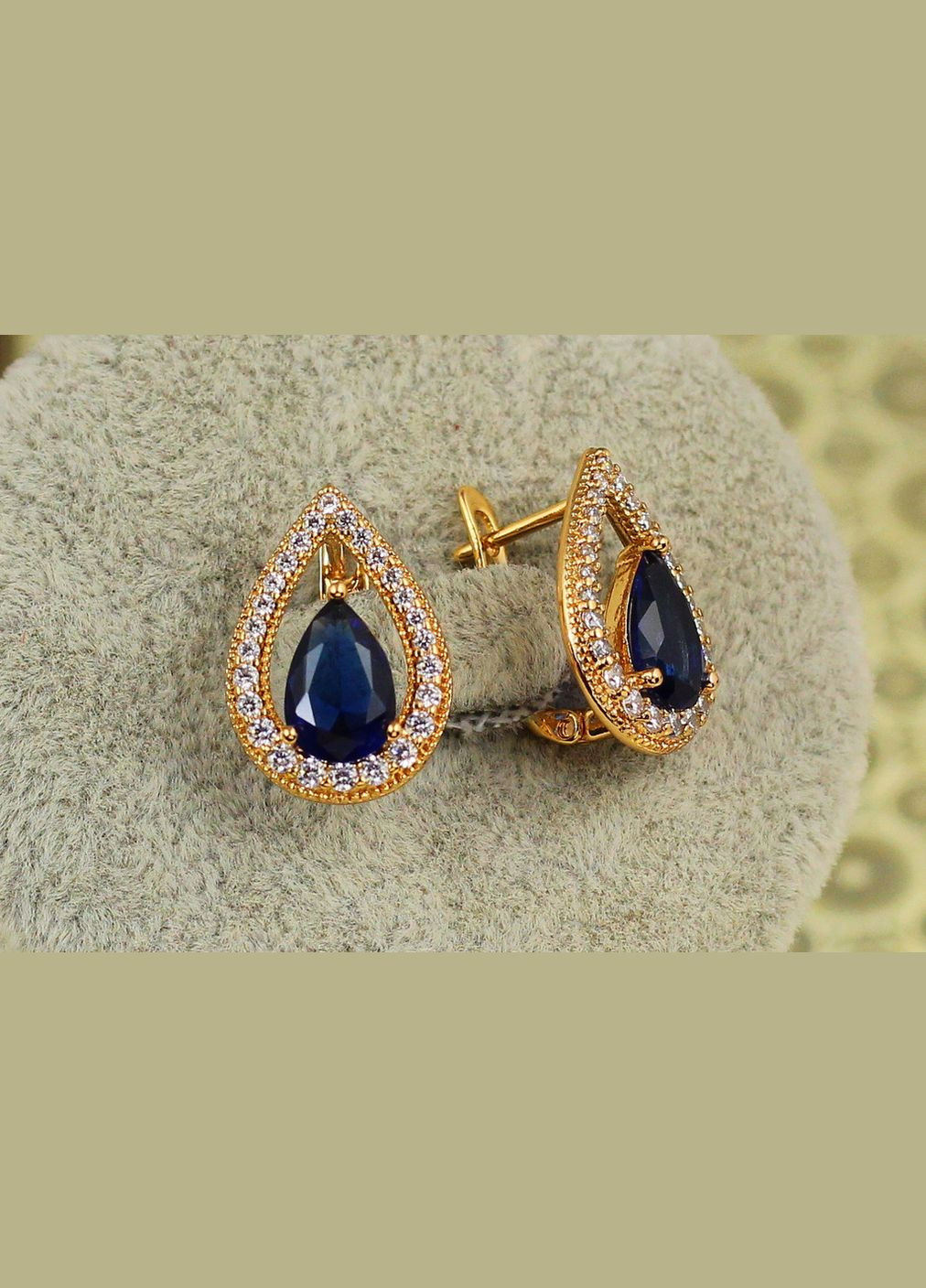 Сережки Капля з синім каменем в окантовці 1,8 см золотисті Xuping Jewelry (326599671)