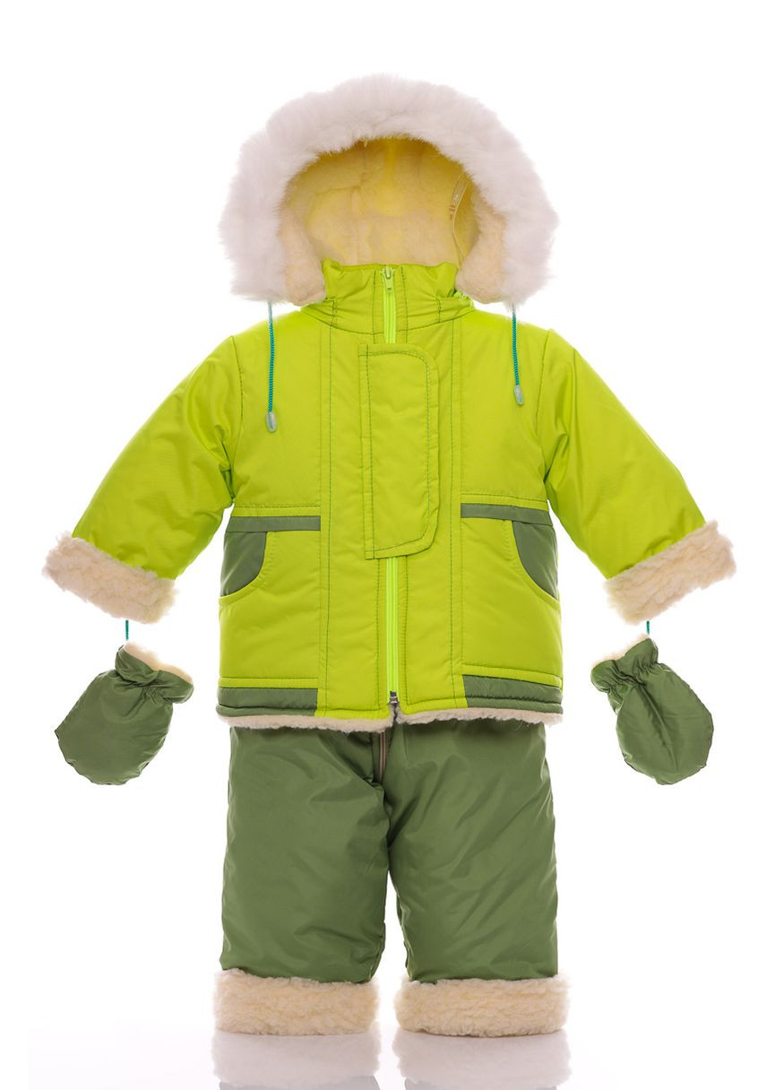 Зелений зимній комбінезон на суцільному хутрі нуль салатовий 86 см (27612) BABYKROHA