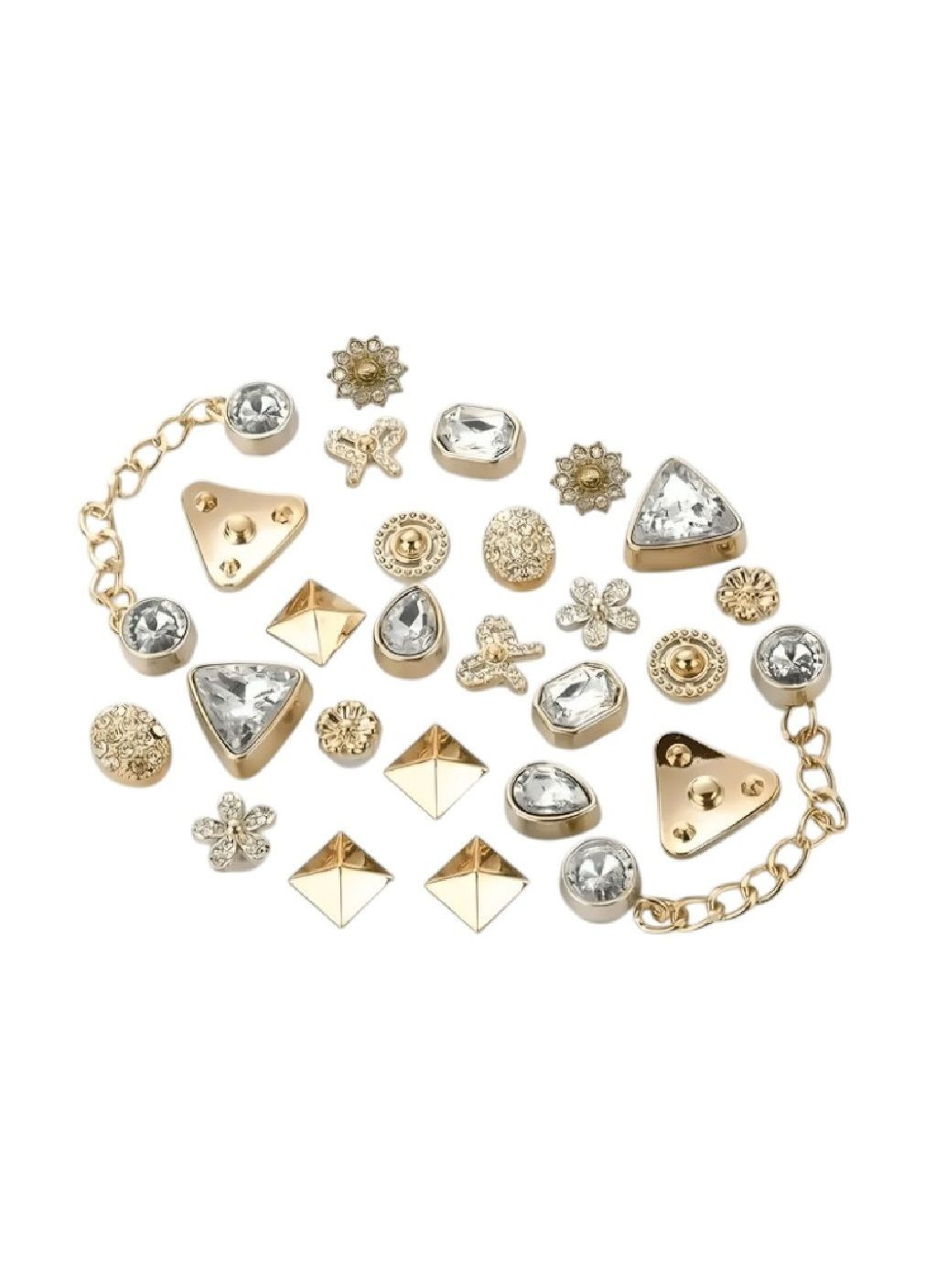 Набор джибитсов для женских кроксов с бабочкой цепочкой пирамидами различными вставками 26 элементов (479244-Prob) Unbranded (316493425)