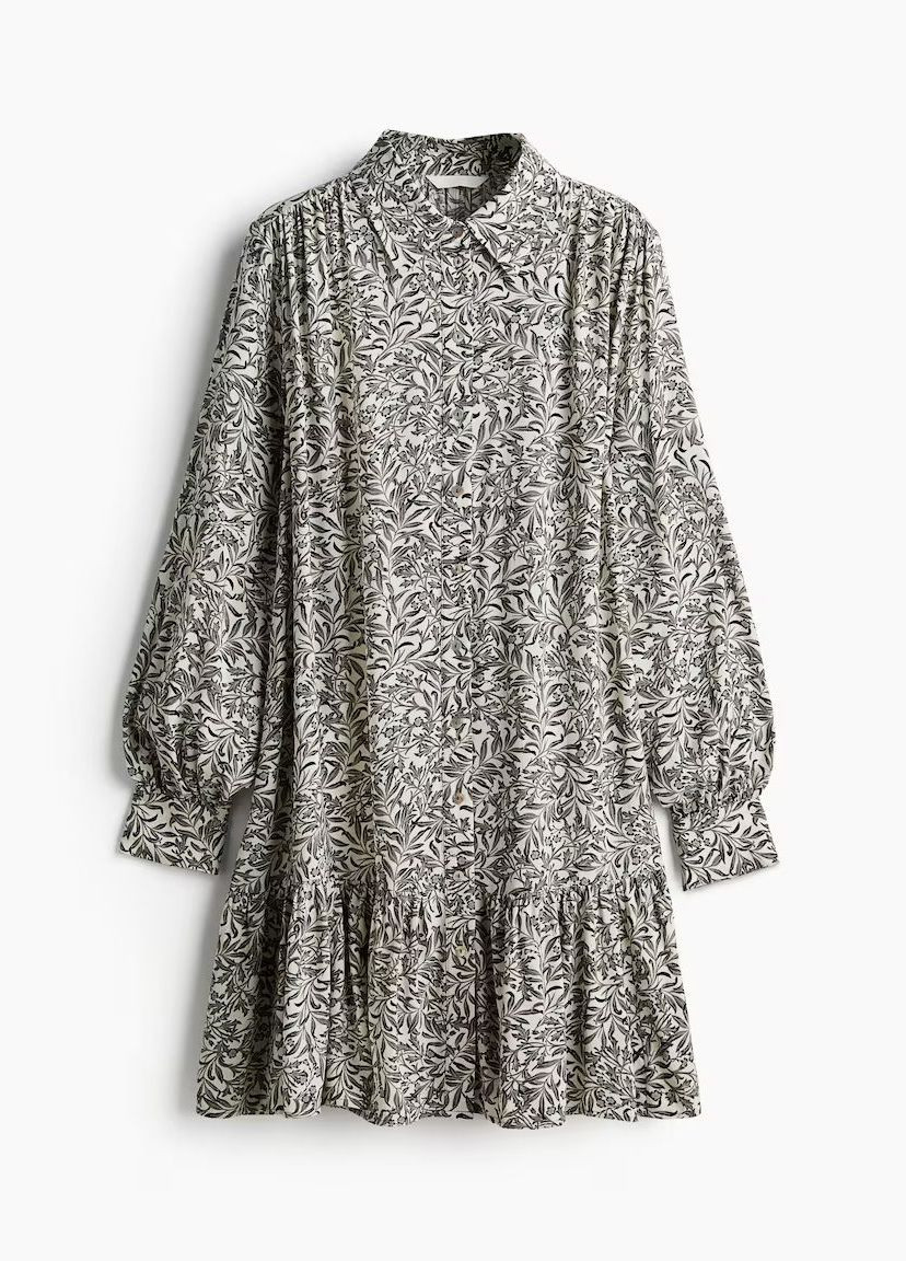 Комбінована коротка сукня вільного крою з віскозної тканини з коміром та ґудзиками спереду м H&M з квітковим принтом