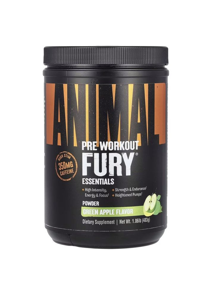Передтренувальний комплекс Animal Fury, 30 порцій - Зелене яблуко Universal Nutrition (334706825)