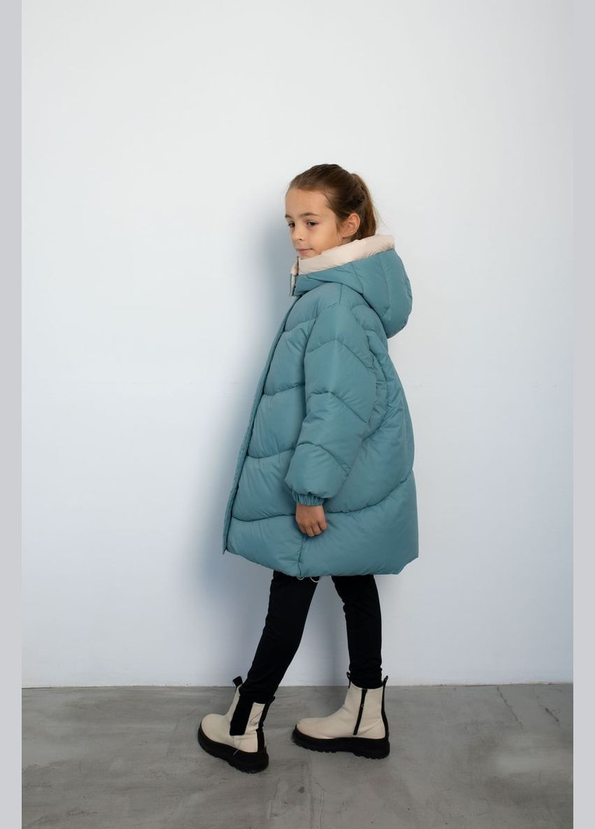 Комбінована зимня куртка кіра бірюзово - бежевий Cvetkov Кира