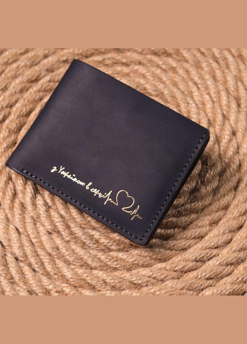 Матове шкіряне портмоне у дві складення Серце чорний 16733 Grande Pelle (329195864)