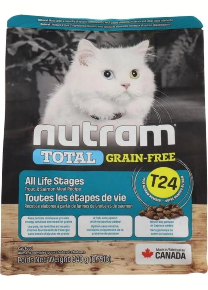 Сухой корм для взрослых котов T24 Salmon & Trout Cat со вкусом лосося и форели 340 г (067714980103) Nutram (308752408)
