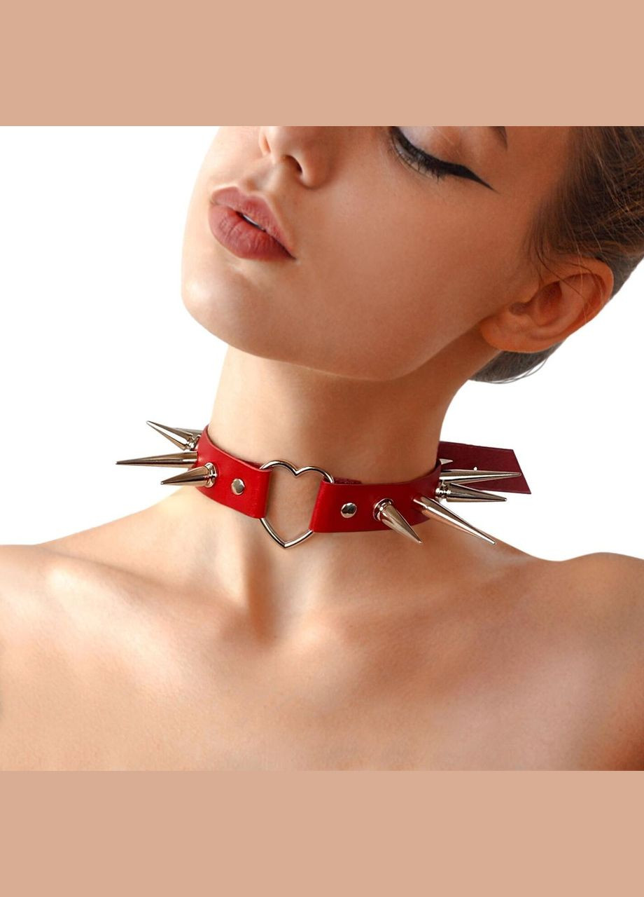 Чокер сердце с большими шипами, из натуральной кожи Art of Sex - Crystal, Красный No Brand (303906214)