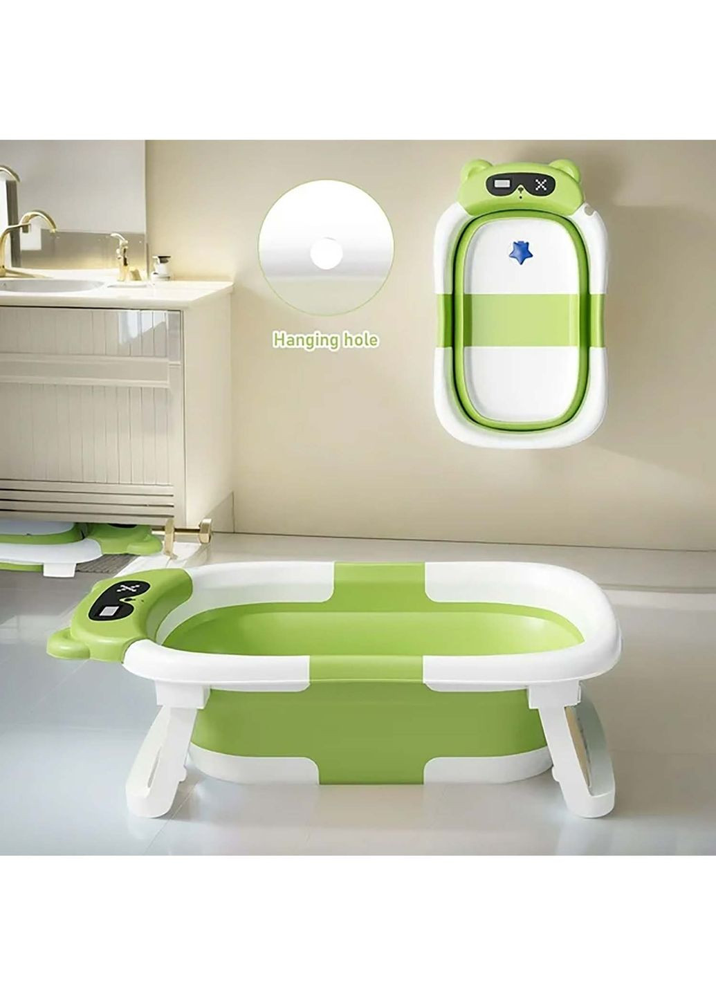 Складна дитяча ванночка для купання новонародженої дитини з термометром, зливом та подушкою Yu Xin (341724417)