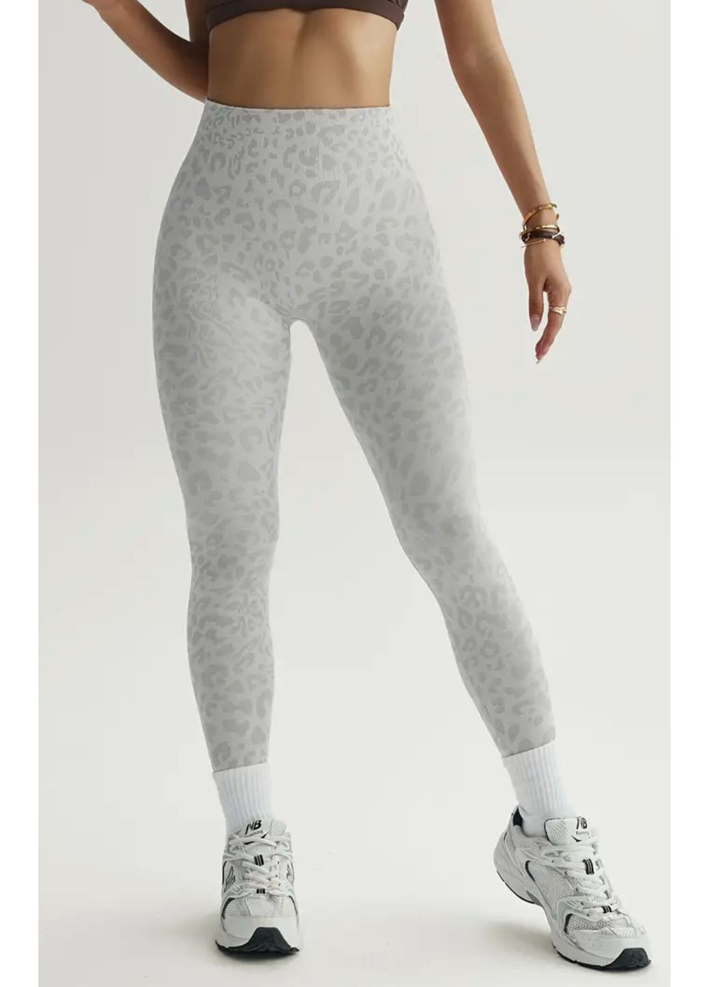 Серые женские спортивные леггинсы (лосины) леопард принт для фитнеса и йоги No Brand