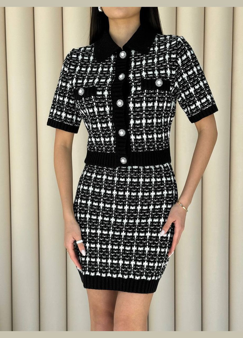 Жіночий костюм двійка зі спідницею колір чорний-білий р.42/46 453386 New Trend (286330237)