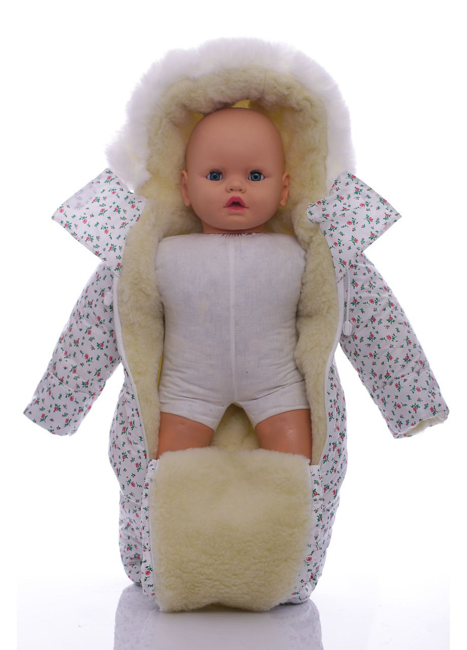 Чоловічок на хутрі для дівчинки з принтом маленьких трояндок білий 74 см (44758) BABYKROHA (297197525)