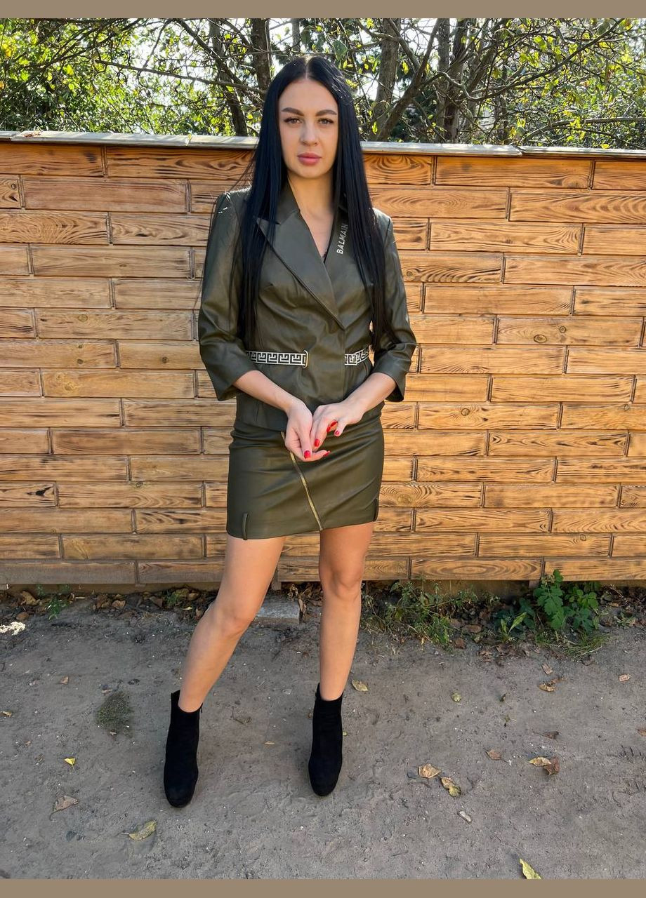 Женский кожаный костюм с юбкой турция No Brand (315762894)