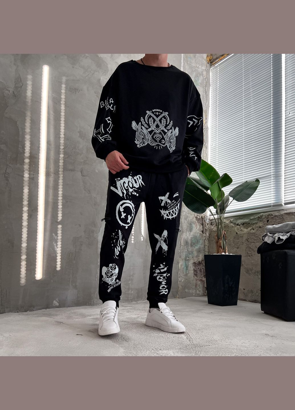 Костюм світшот штани дтф чорного кольору стильний оверсайз No Brand (370953246)