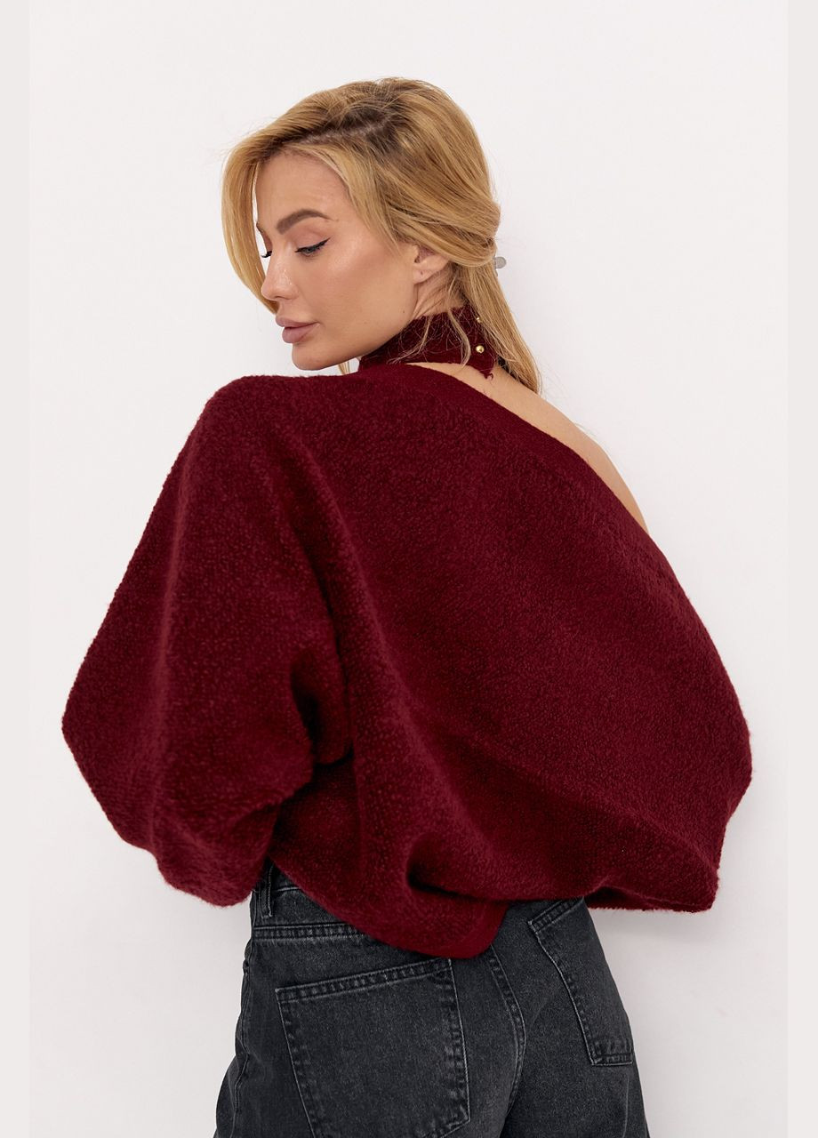 В'язаний комплект з балеро та топом під шию - бордо Lurex (317233797)