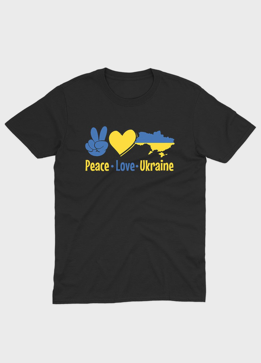 Чорна чоловіча футболка з патріотичним принтом peace love ukraine (ts001-2-bl-005-1-040) Modno