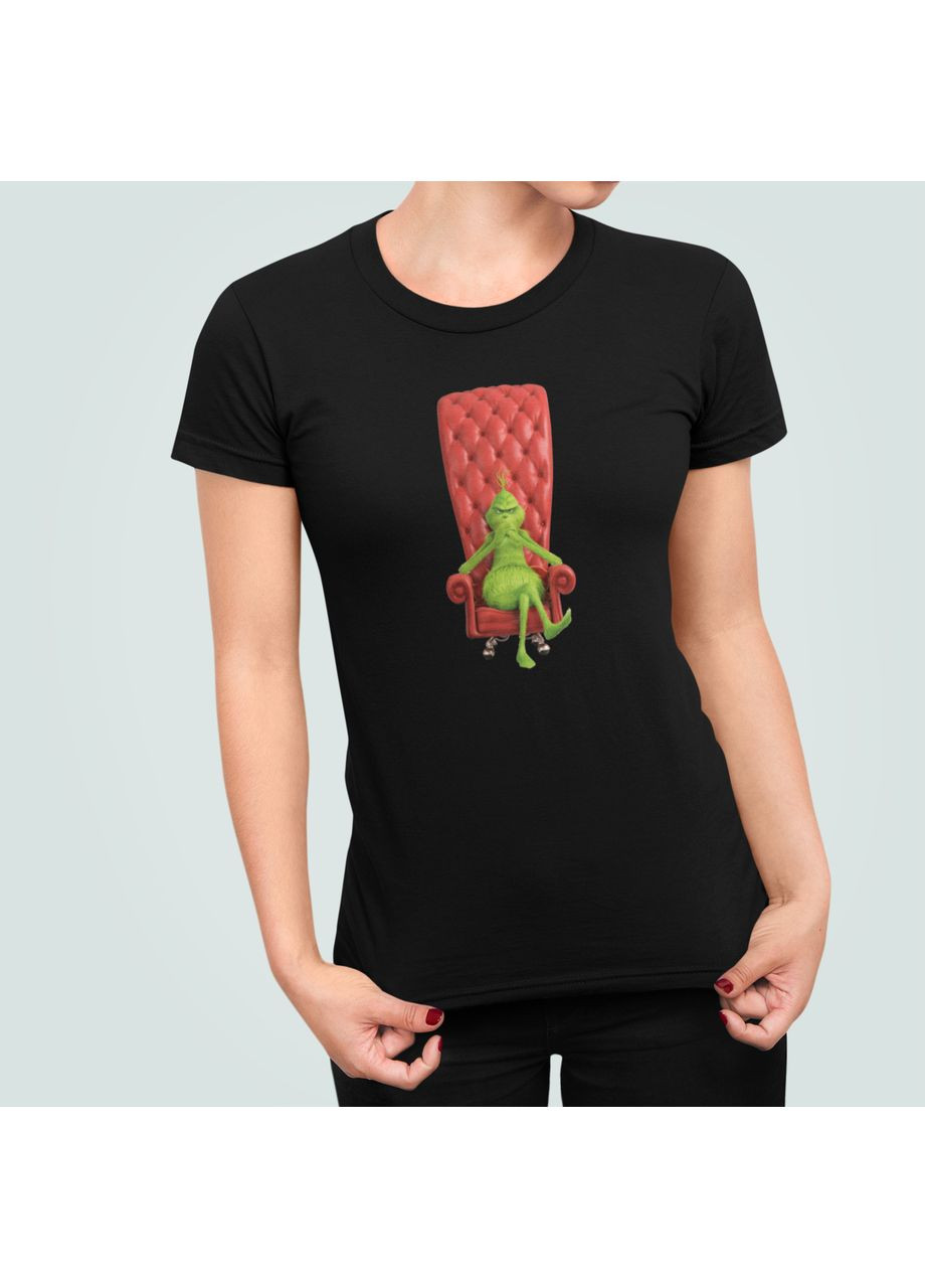 Жіноча Новорічна футболка з принтом Grinch Грінч на кріслі Stedman - (369154780)