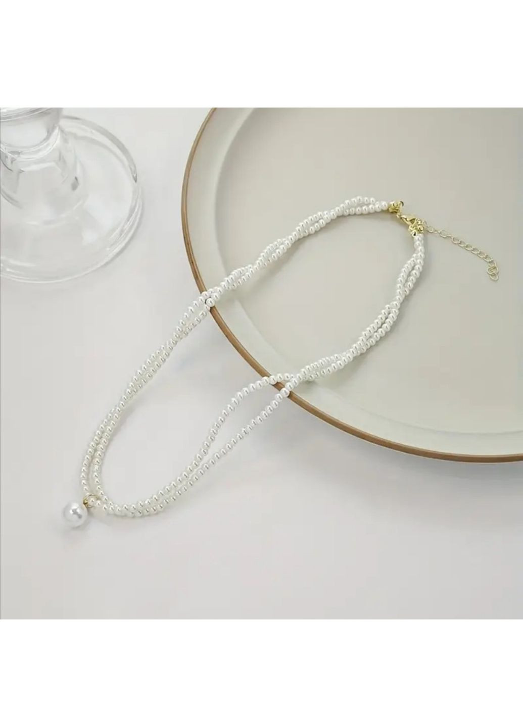 Нежное колье - чокер с жемчужинами "Плетеная змейка" No Brand (353492327)