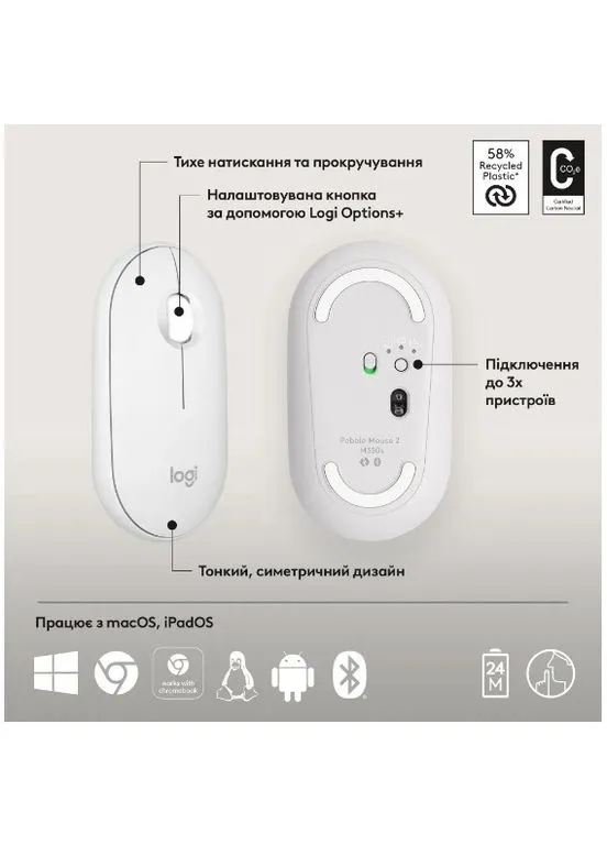 Миша Pebble Mouse 2 M350s Tonal White (910-007013) Logitech (296808256)