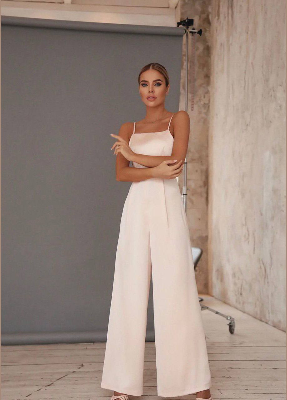 Жіночий комбінезон на брителях Avanti комбінезон-брюки кремовий атлас