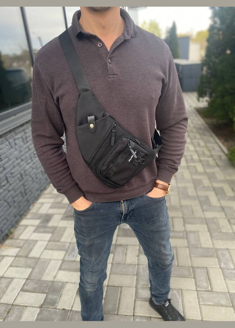 Чоловіча сумка нагрудна слінг через плече чорна багато відділень Flipini No Brand (331154736)
