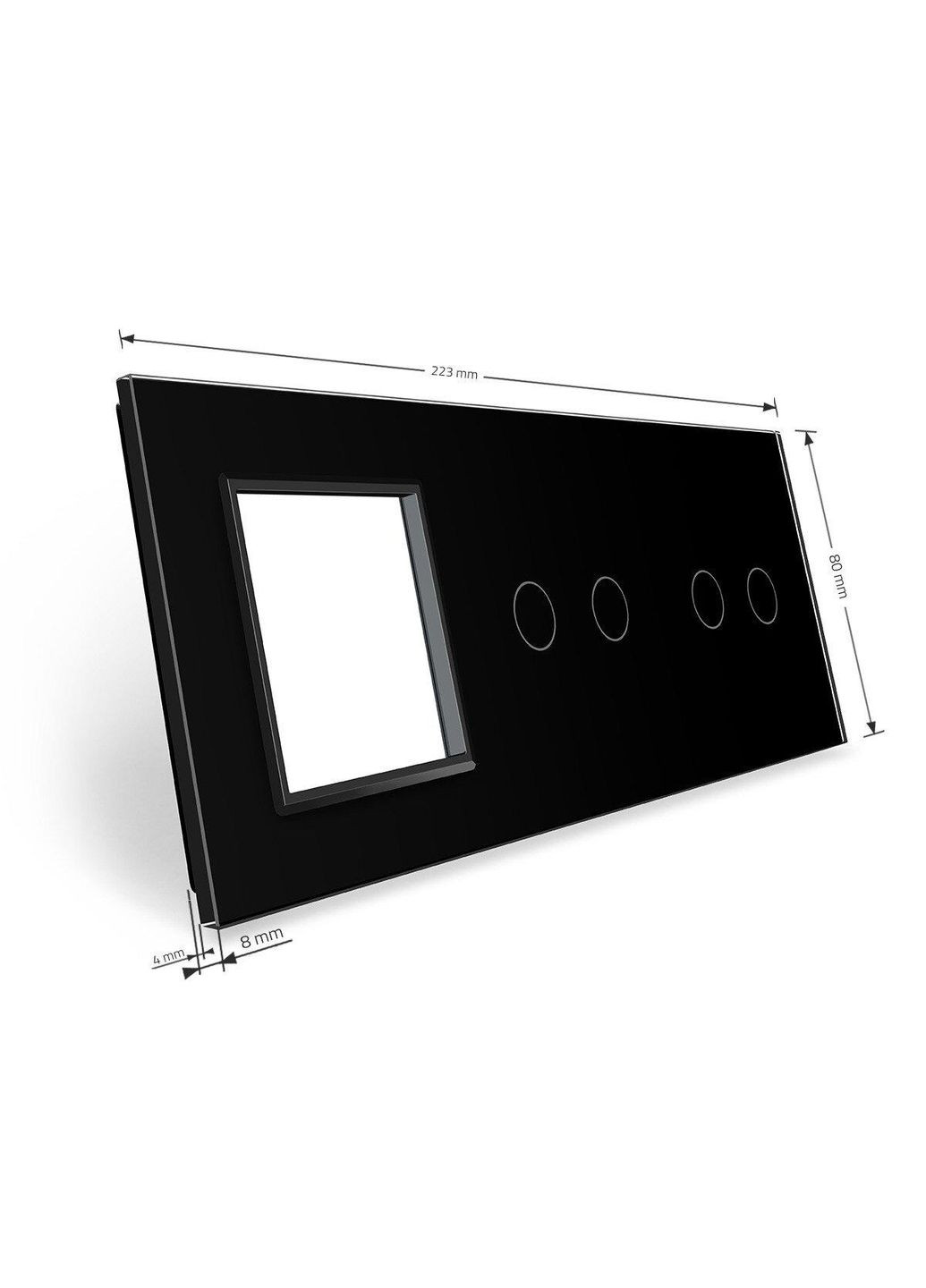 Рамка 3-постова для двох 2-сенсорних вимикачів і розетки (2-2-0), загартоване скло, чорна, 223×80 мм (VL-P702/02/E-6B) Livolo (370971061)