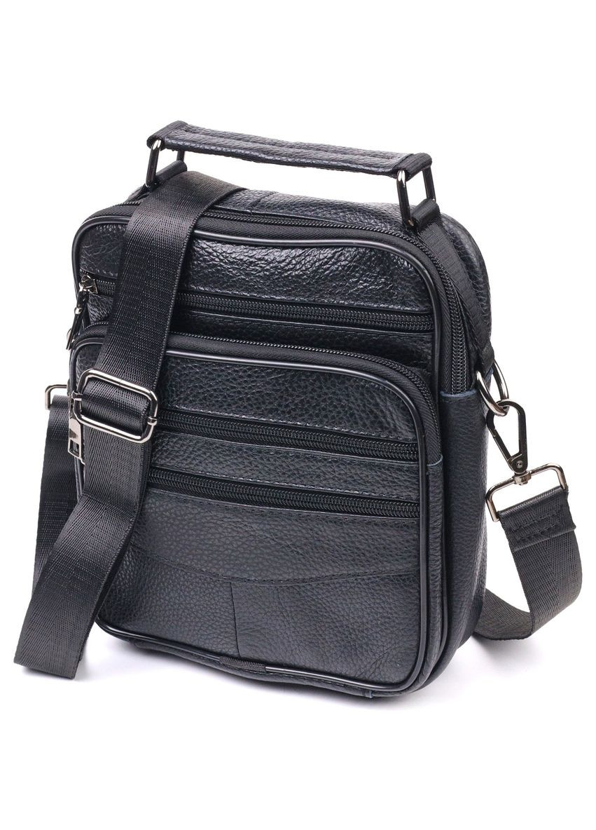Мужская кожаная сумка через плечо вместительный мессенджер из натуральной кожи с ручкой черная 20*24*5 см Vintage (329147553)