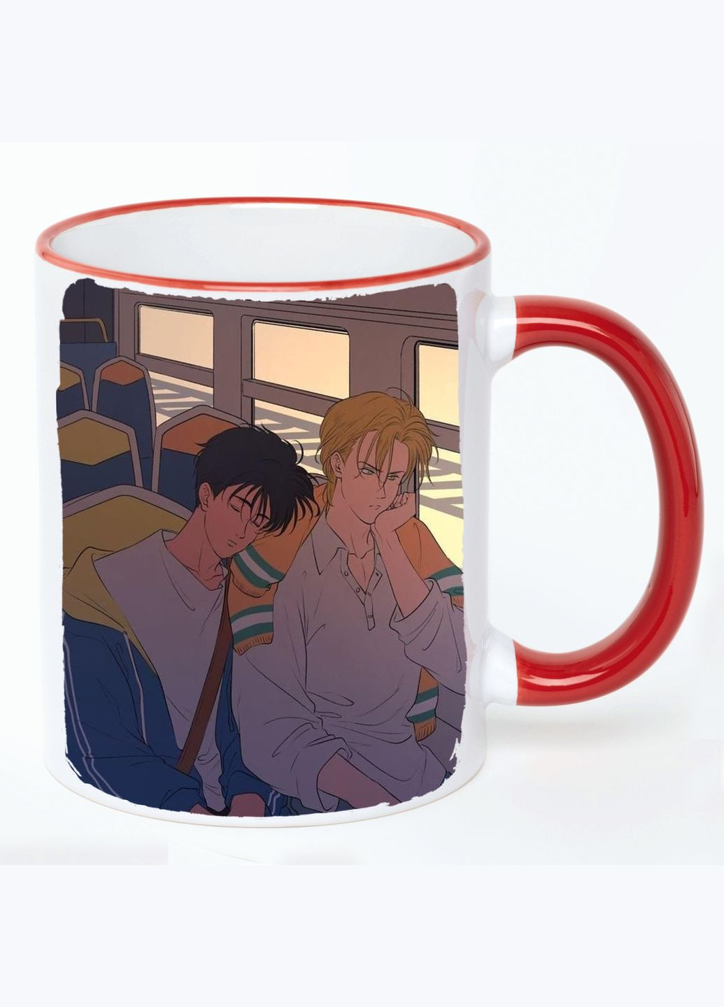 Чашка Банановая рыба Аниме #010 (кружка, кружка) Белая с Красной ручкой 330 мл No Brand (322716639)