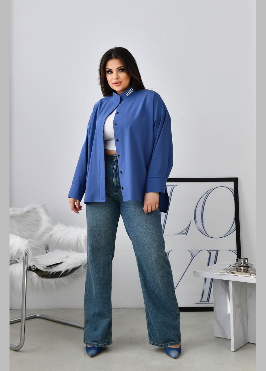 Жіноча блуза із софту колір джинс р.60/62 452868 New Trend (285711898)