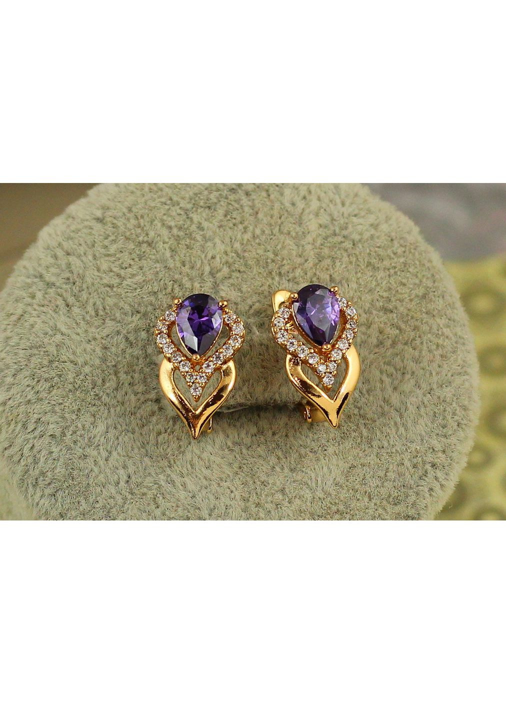 Серьги Перина с фиолетовым камнем 1,6 см золотистые love-shopping Xuping Jewelry (354659152)