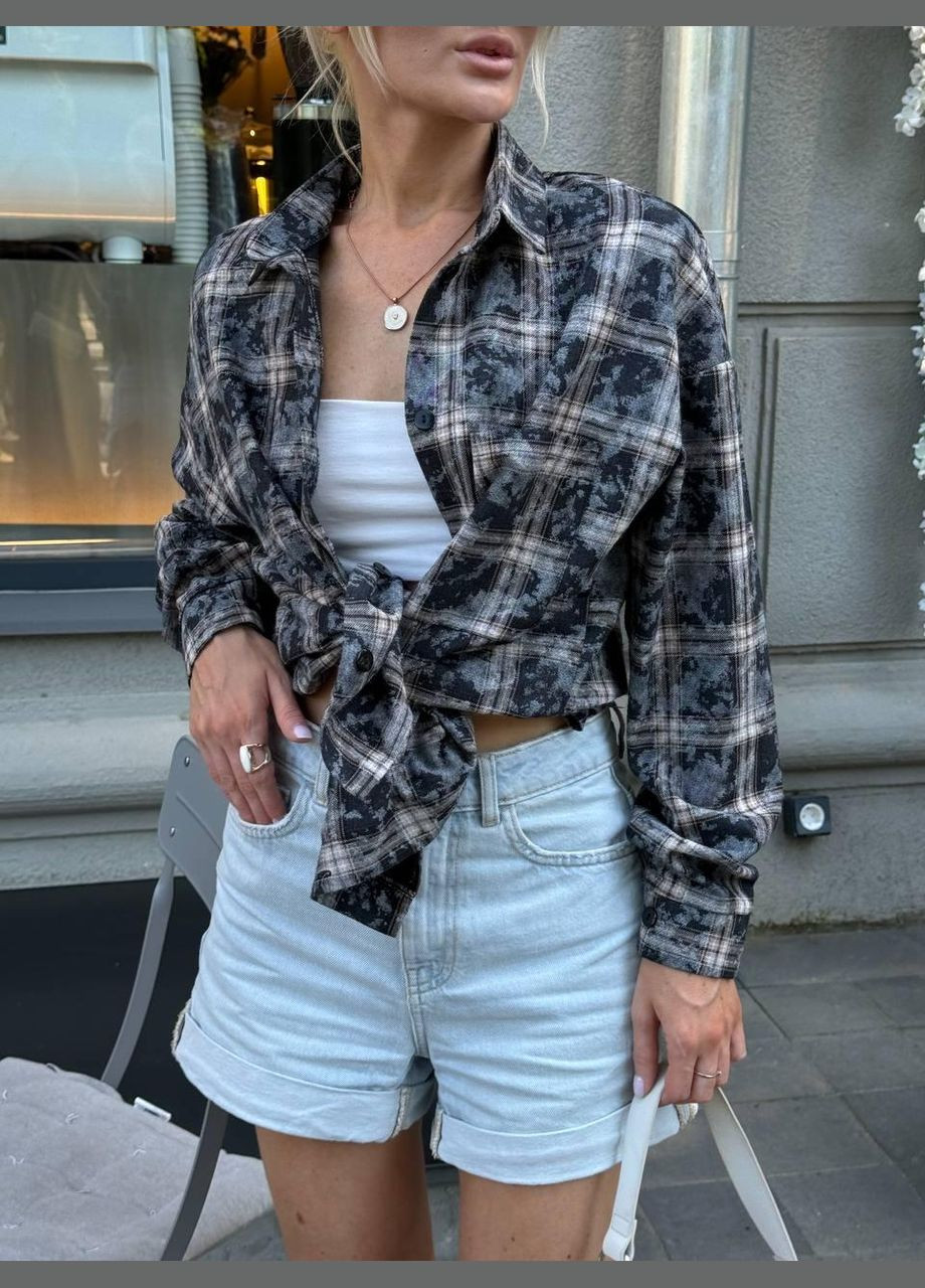 Графитовая кэжуал рубашка в клетку JUGO с длинным рукавом