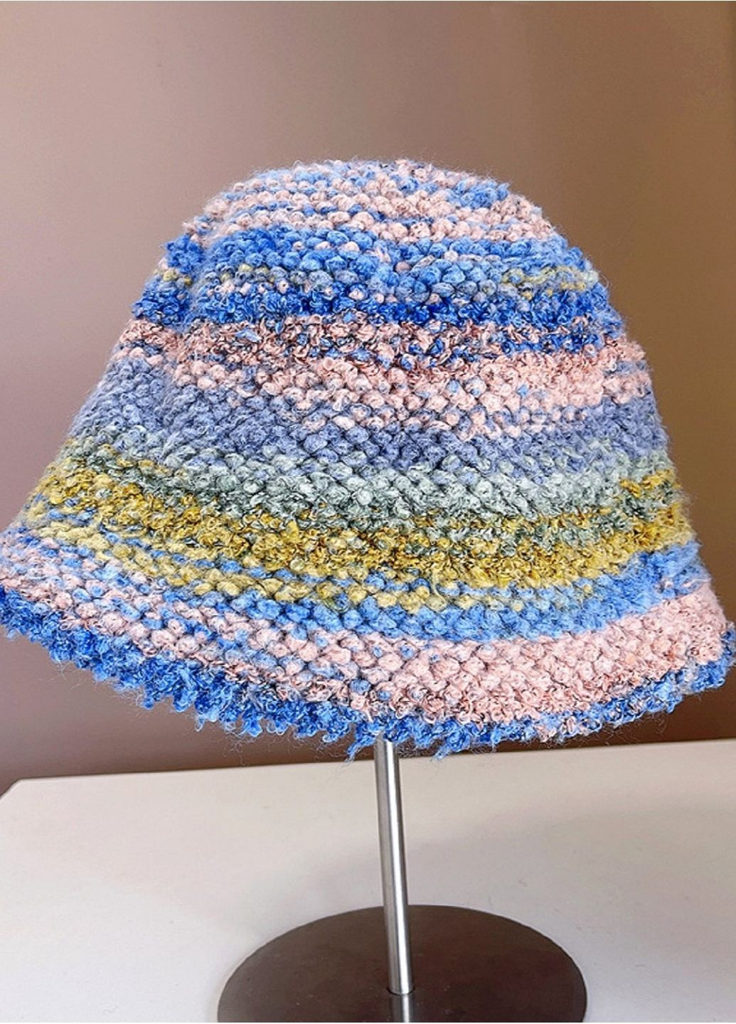 Женская Теплая и Универсальная Осенняя Зимняя Вязаная Шапка Панама, Трендовый Цветной Градиент Плюшевая Шляпа Клоше No Brand Тепла Шапка Панама (366082764)