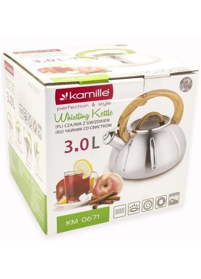 Чайник Graz 3л з нержавіючої сталі зі свистком і скляною кришкою Kamille (365248144)