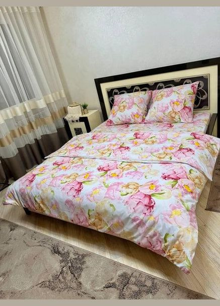 Постельное белье хлопковое Пивон керол Двуспальное Простынь на резинке 180x200х20 Бязь Белое 50 х 70 No Brand (332796689)