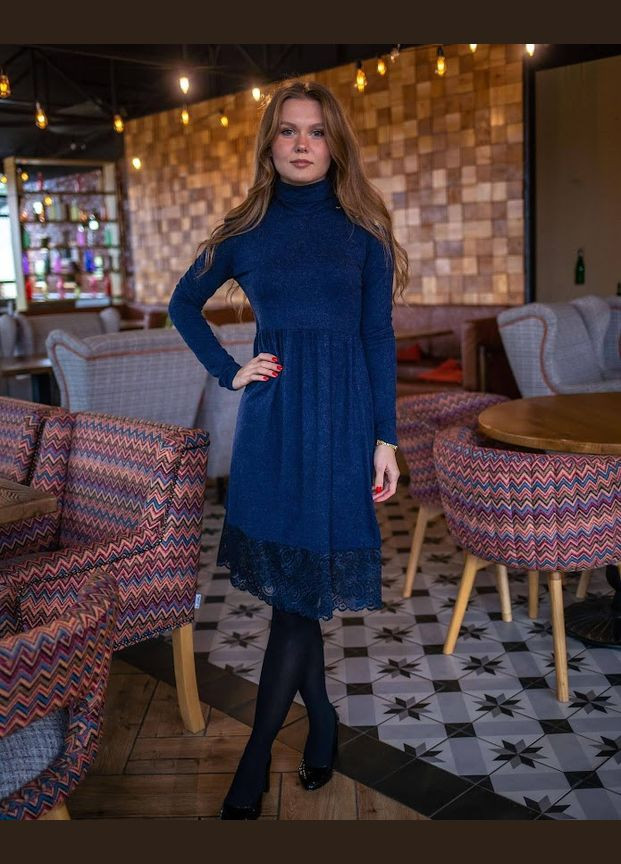 Синее повседневный платье женское "ажур" hc (h001-8151-096) No Brand