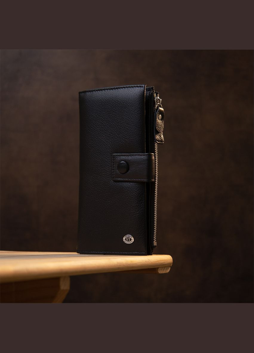 Гаманець-клатч жіночий з монетницею та ремінцем натуральна шкіра чорний (sku_19373) No Brand (328218341)