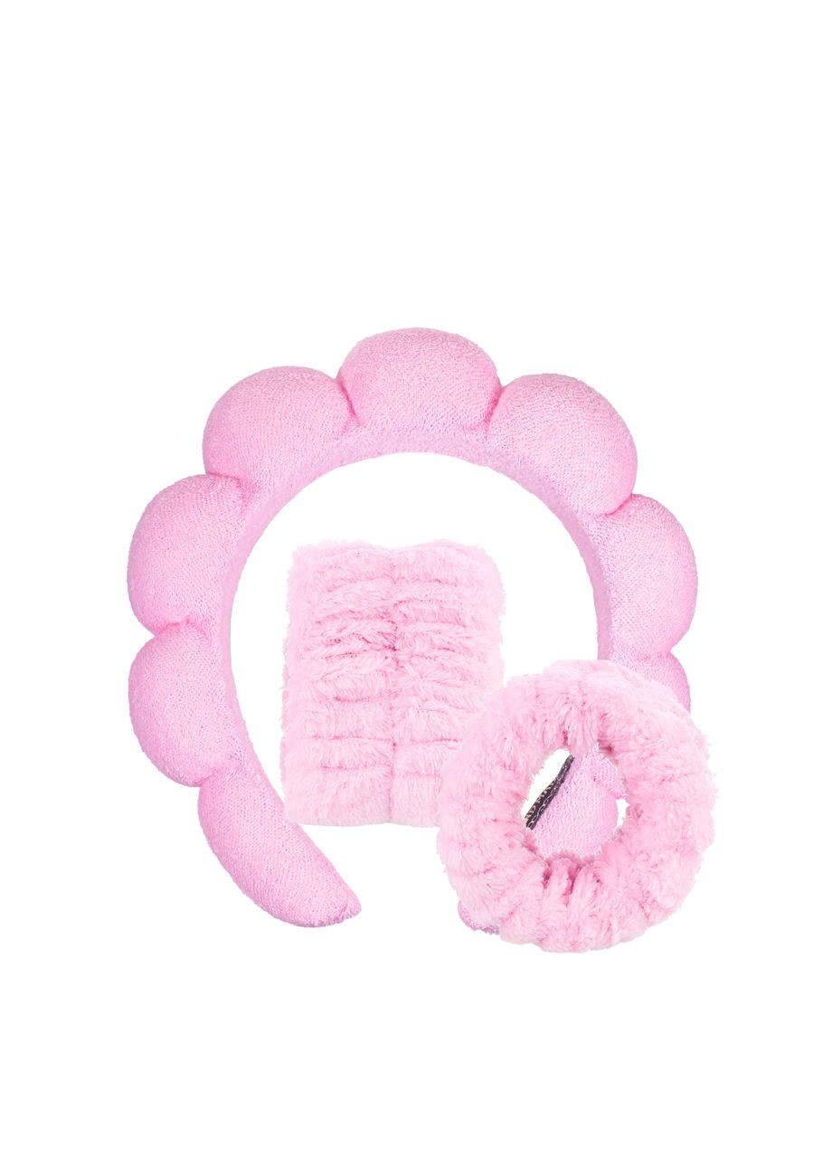 Набор для умывания – обруч на голову и напульсники (браслеты) микрофибра, Розовый No Brand (332796440)