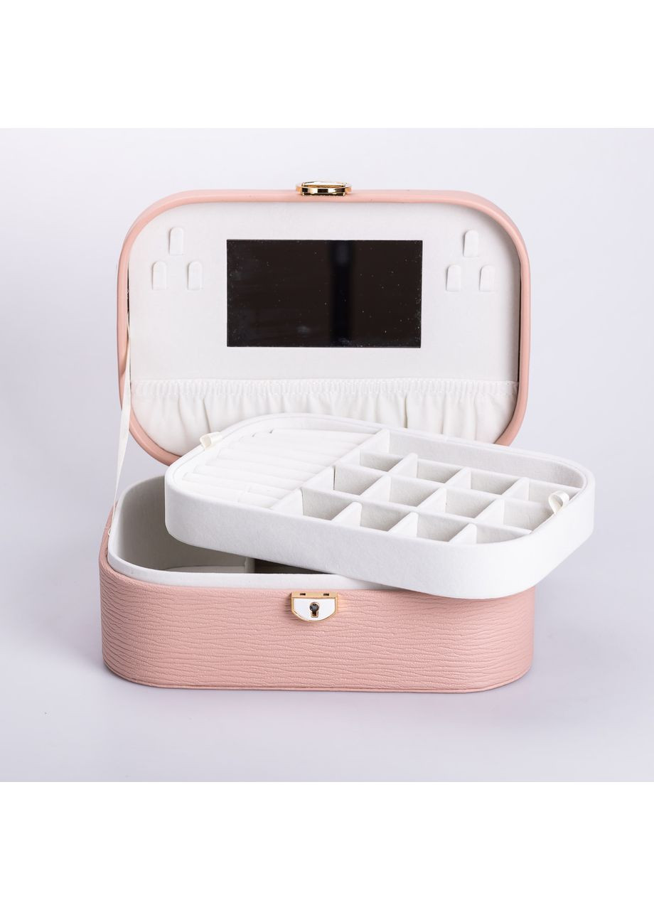 Шкатулка для украшений из эко кожи 2 яруса с замком органайзер для ювелирных изделий Розовый Yiwu (360455054)