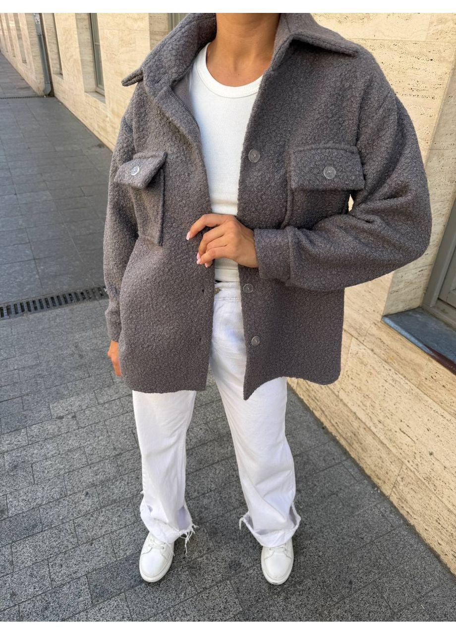 Серая повседневный, кэжуал рубашка однотонная No Brand с длинным рукавом