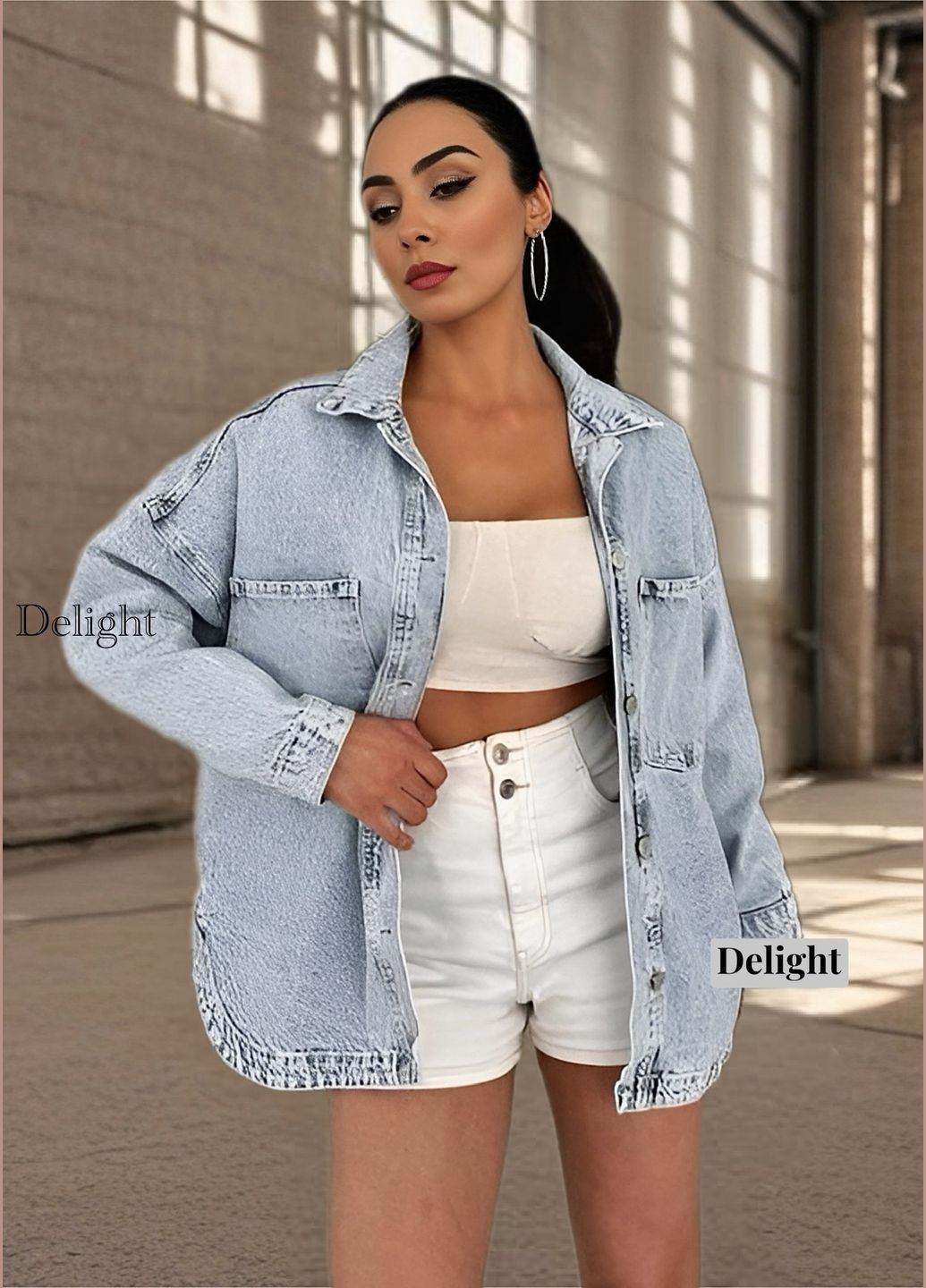 Голубой женский топовый джинсовый жакет-куртка отменного качества No Brand -