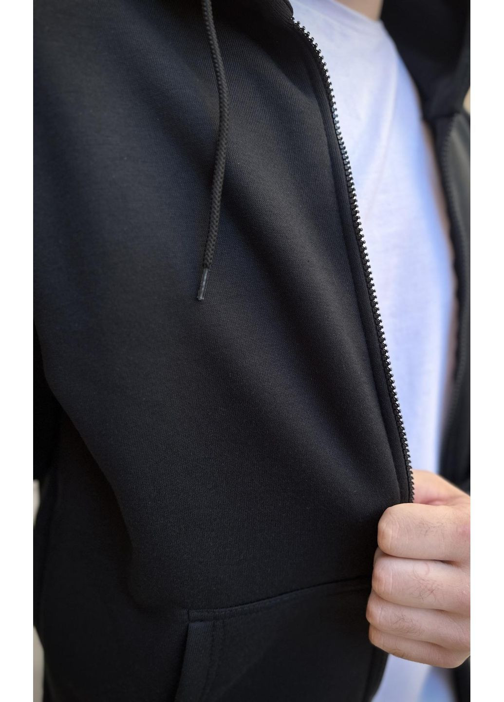 Мужская зимняя кофта на змейке с начесом черная No Brand (368778887)