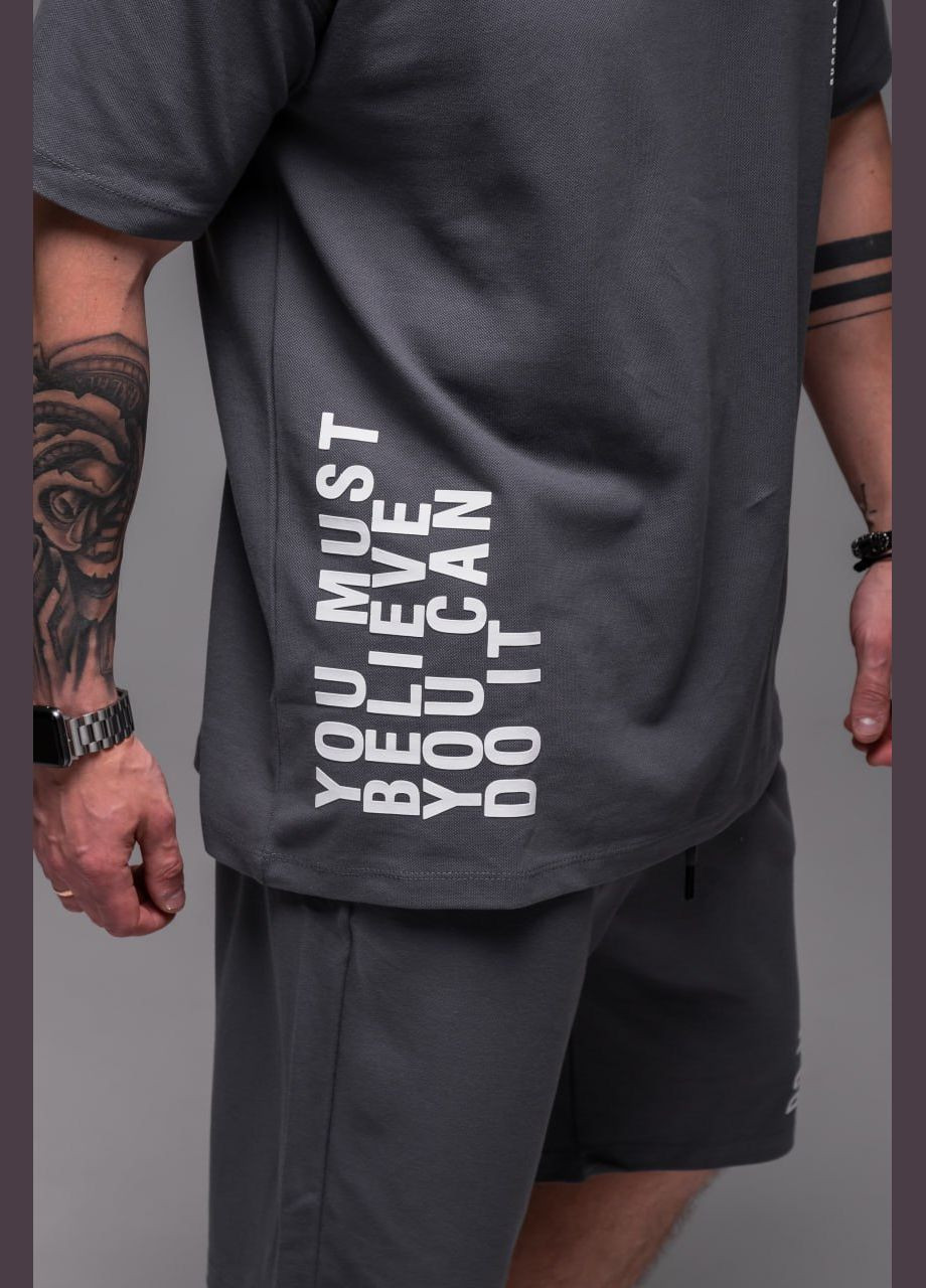 Серый демисезонный мужской oversize костюм oversize прочная дышащая ткань хлопок 100% ( лакоста ) No Brand