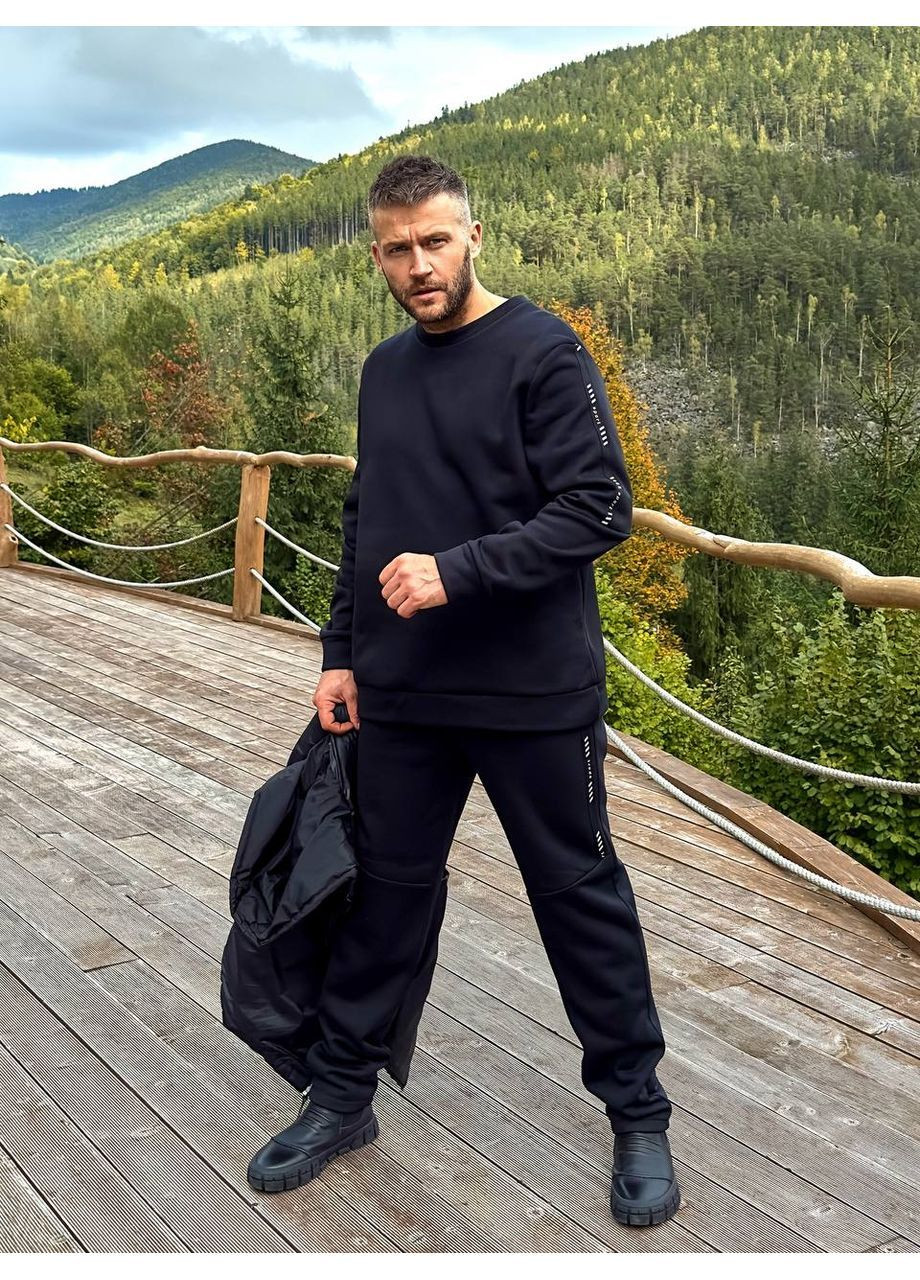 Чорний демісезонний костюм теплий трійка жилет плащівка канада,синтепон 150,штани та світшот трьохнитка на флісі Україна