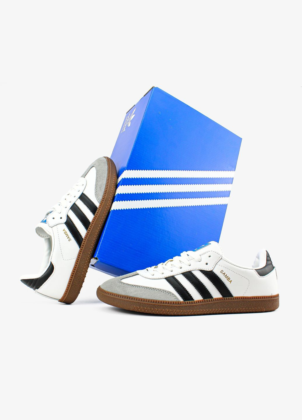 Кроссовки женские и мужские Adidas Samba white grey | Адидас Самба белые серые No Brand белые всесезоны (313653560)